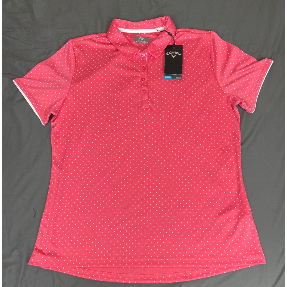 Callaway Womens Opti-Dri Polka Dot Golf Polo Camellia Rose Pink XL CGKSA0T4GG